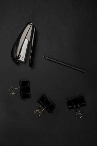 istock Office things. Monochrome stylish composition in black color. Top view, flat lay. 1217378366