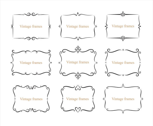 Hand drawn set of decorative frames, borders, calligraphic design elements collection. vintage vector illustration Cute Hand drawn set of decorative frames, borders, page decoration calligraphic design elements. vintage vector illustration arabic style stock illustrations