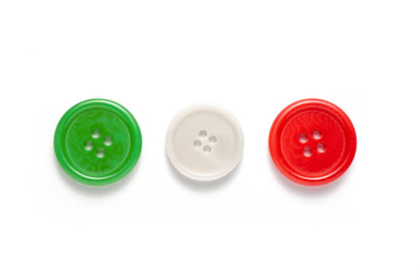 made in Italy Italian tricolor tailoring buttons on a totally white background italy flag drawing stock pictures, royalty-free photos & images