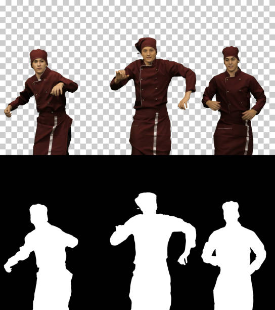 Three Young Smiling Cooks Dancing, Alpha Channel