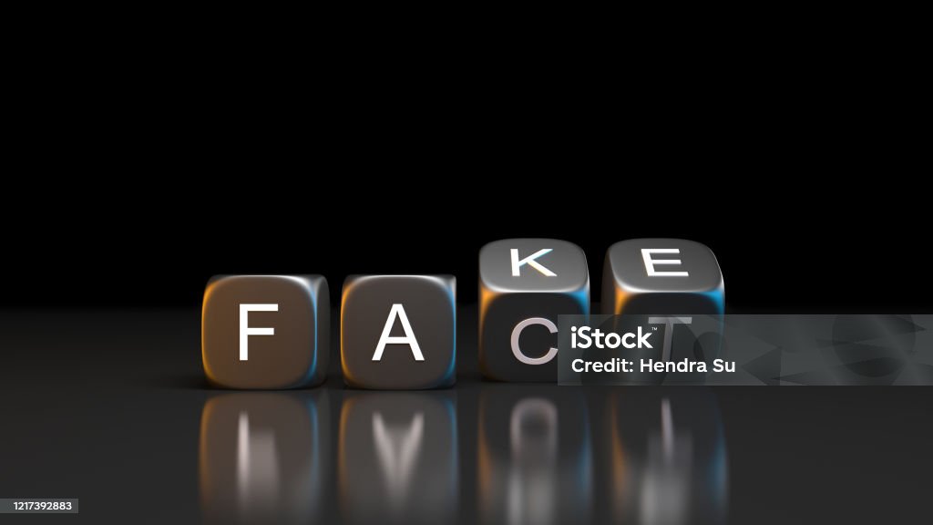 Dice blocks with flip over from FAKE to FACT word on black background 3D rendering dice blocks with flip over from FAKE to FACT word on black background. News, solution and business concepts. Misinformation Stock Photo