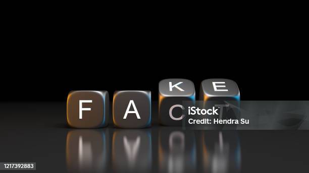 Dice Blocks With Flip Over From Fake To Fact Word On Black Background Stock Photo - Download Image Now