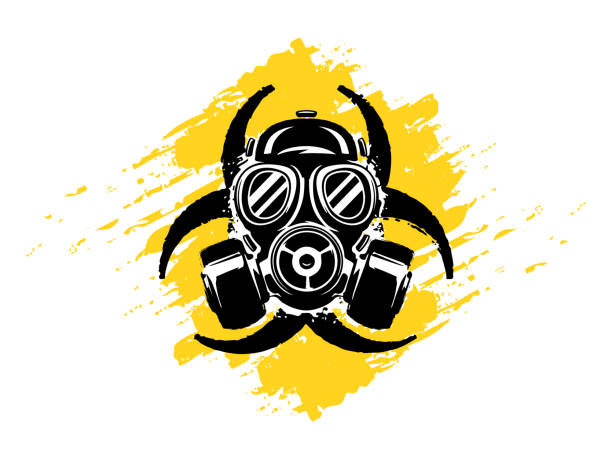 ガスマスクグランジベクトルイラストによるバイオハザードのサイン。汚染と危険の概念。パンデミックまたは流行の概念。 - gas mask mask nobody protection点のイラスト素材／クリップアート素材／マンガ素材／アイコン素材