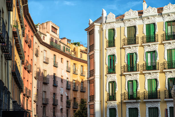 istock Looking up at buildings with decorative shuttered balconies 1217395725