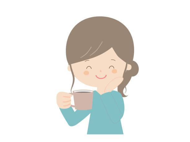 コーヒーを飲んだ後に癒される女性 - 紅茶点のイラスト素材／クリップアート素材／マンガ素材／アイコン素材