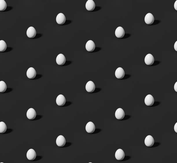 istock Many white chicken eggs with shadow on black seamless isometric background 1217400689