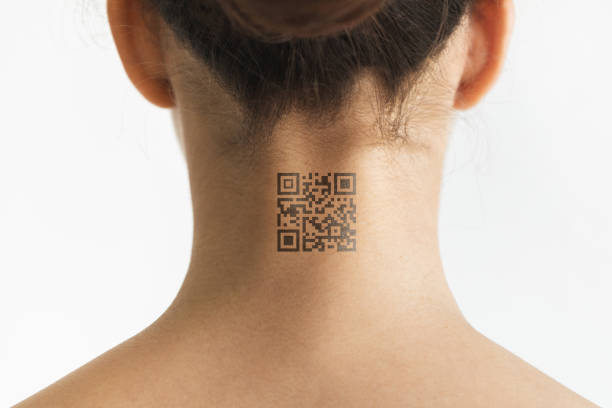 istock Person with QR code on neck. Future technology of chipization people for observation in coronavirus social crisis time. Restriction of freedom. 1217400746