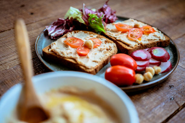 Breakfast with homemade hummus