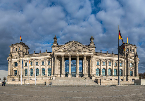 Front view of the German Reichstag building in Berlin, where the parliament is located.