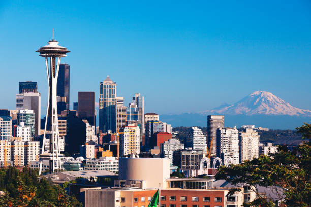 istock Skyline of Seattle with Mt. Rainier in background 1217403222