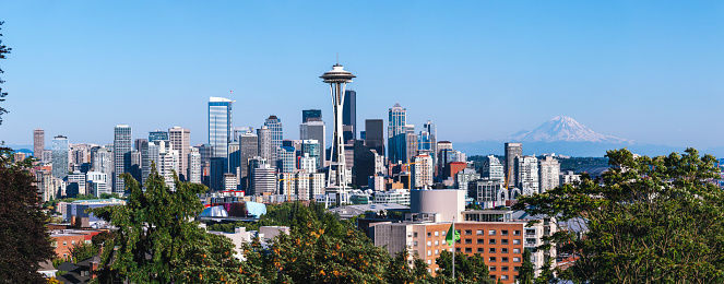 Skyline of Seattle with Mt. Rainier in background