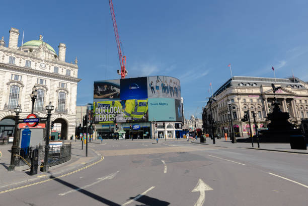 Piccadilly Circus is empty during coronavirus stock photo