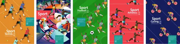 Vector illustration of Sport games! Vector illustrations of athletes, tennis, football, running, jumping, athletics and cycling. Drawings for poster, banner and background.