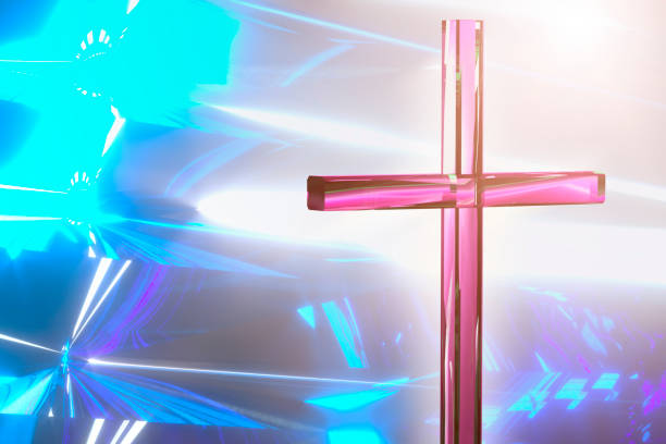 istock Christian cross on a bright background, concept of Easter and Christmas background 3D render 1217405889