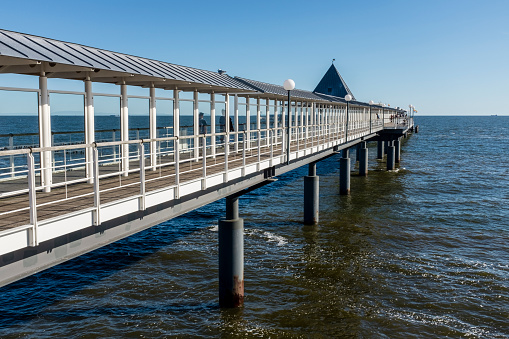 Usedom, Germany - September 3, 2013: The pier, known as Seebrücke in German, at Heringsdorf on the island of Usedom, Baltic Coast, Germany