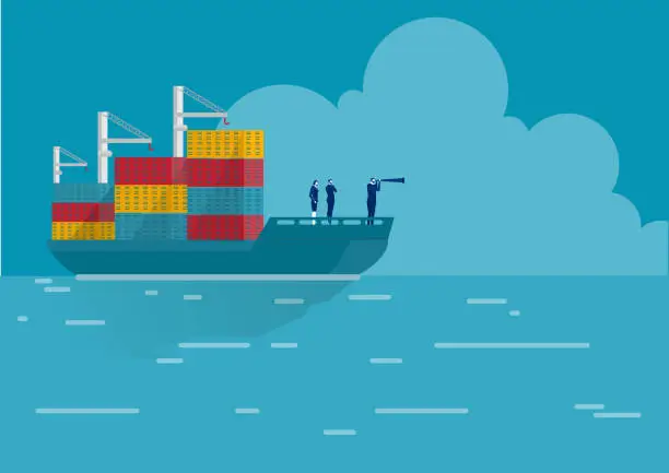 Vector illustration of business logistic with maritime freight transportation container in dock vector.