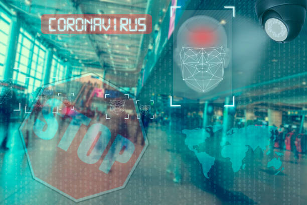 istock Face recognition system, Detection of people who violate quarantine during an epidemic. Camera with face recognition and thermal imager system to search for patients with coronavirus 1217407986