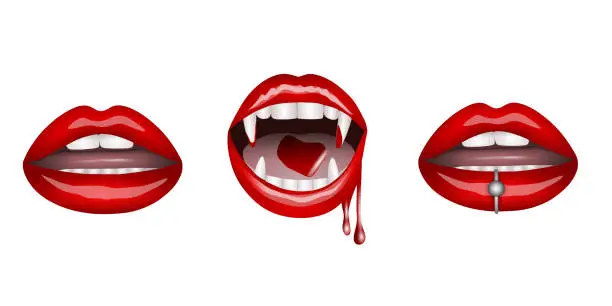 Vector illustration of set of red sexy lips