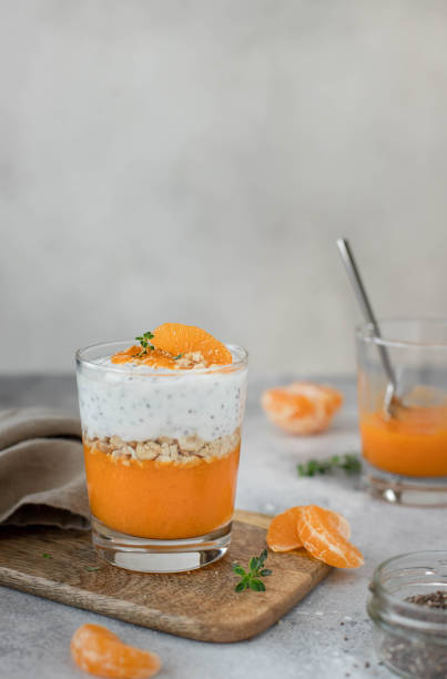 istock healthy chia pudding with mandarin in a glass. 1217409050