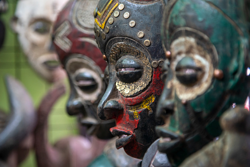 Cape Town - South Africa - african masks in Greenmarket Square