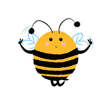 Cheerful bee having fun, dancing, flying, showing peace gestures. Joy concept. illustration can be used for topics like holiday, invitation, leisure