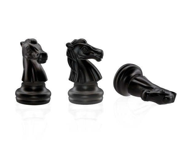 istock The set black Knight Chess pieces battle isolated on white background 1217415178