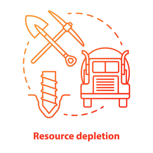 Resource depletion concept icon. Natural minerals exhaustion idea thin line illustration in red. Nonrenewable resources, extraction and consumption. Vector isolated outline drawing Resource depletion concept icon. Natural minerals exhaustion idea thin line illustration in red. Nonrenewable resources, extraction and consumption. Vector isolated outline drawing nonrenewable resources stock illustrations
