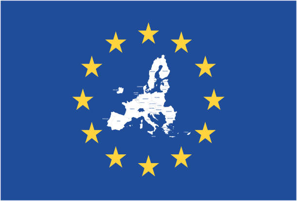 ilustraciones, imágenes clip art, dibujos animados e iconos de stock de mapa vectorial de los estados miembros de la unión europea con bandera - european community european union flag europe flag