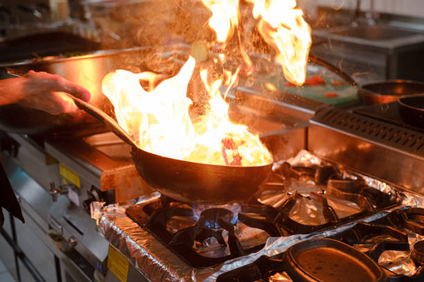 istock cooking with flame in a frying pan on a kitchen stove 1217420056