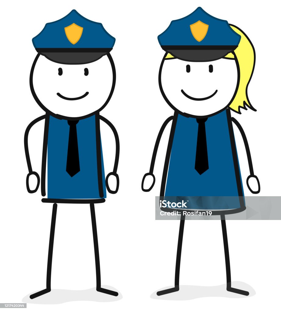 Mężczyzna I Kobieta Policjant - Stockowe grafiki wektorowe i więcej obrazów  Policja - Policja, Prosty rysunek człowieka, Autorytet - iStock