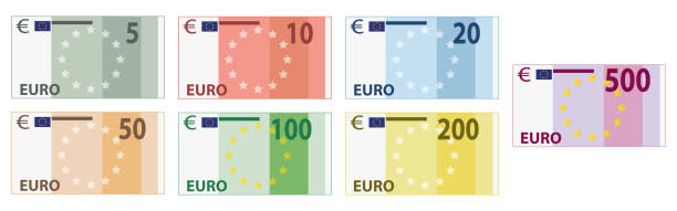 europejska papierowa waluta - number 20 red green blue stock illustrations