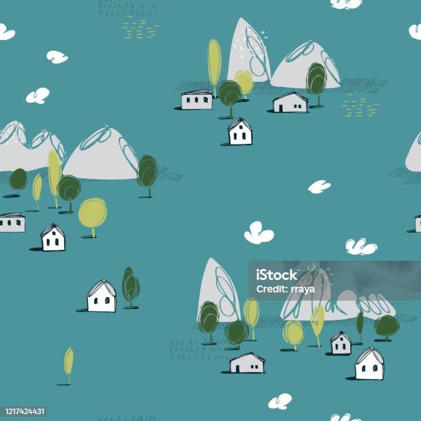 Styleized Vector Landscape Hand Drawn Stylized Landscape Vector Pattern Stock Illustration ...