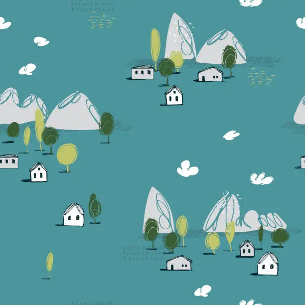 Vector illustration of Hand drawn stylized landscape .  Vector pattern.
