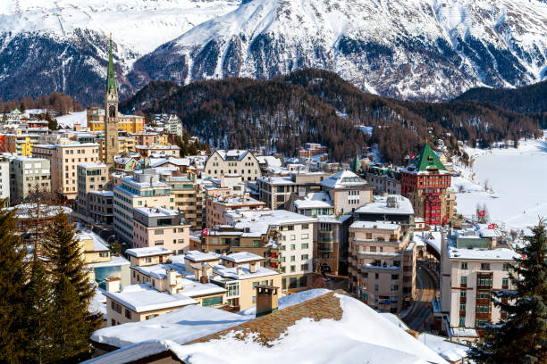 saint moritz - st moritz engadine landscape village fotografías e imágenes de stock