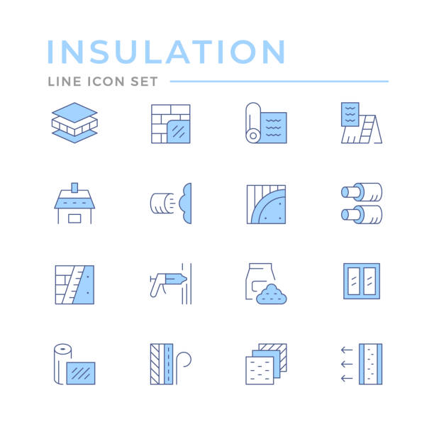 단열재의 색상 선 아이콘 설정 - 로프트 아파트 stock illustrations