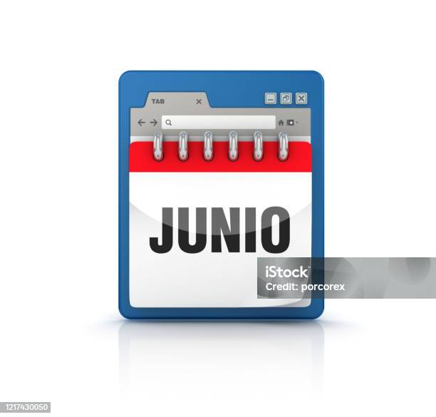 Web Browser With Junio Calendar Spanish Word 3d Rendering Stock Photo - Download Image Now