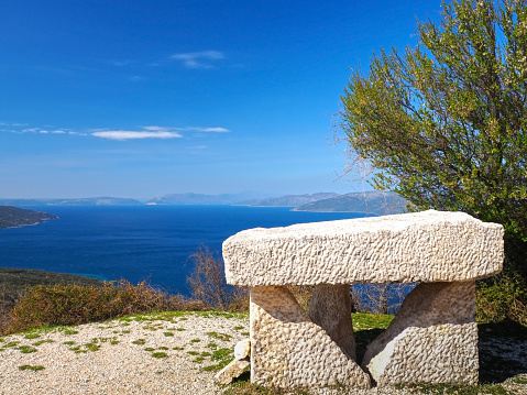 Paradise northern Adriatic landscape, panoramic view of Kvarner gulf islands, Croatia.