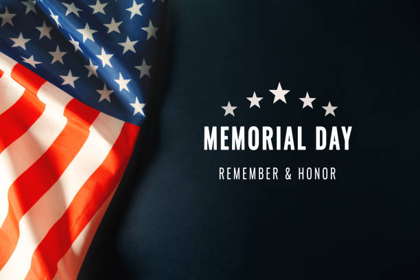 Memorial Day with American flag on blue background Memorial Day with American flag on blue background us memorial day photos stock pictures, royalty-free photos & images