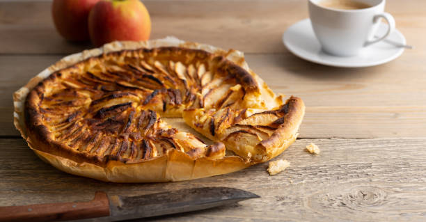 Homemade apple pie with a cup of coffee.