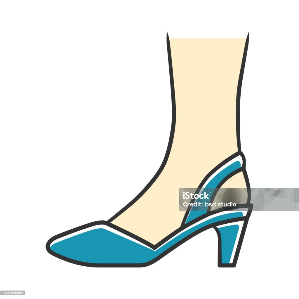 슬링백 하이힐 블루 컬러 아이콘입니다 여성 세련 되 고 클래식 한 신발 디자인 여성 정장 D Orsay 신발 측면보기 세련된 세련된  의류 액세서리입니다 격리 벡터 일러스트레이션 개념에 대한 스톡 벡터 아트 및