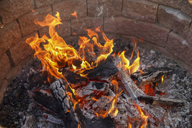istock Small campfire with flames, smoldering wood. 1217435681
