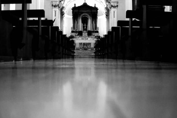 istock Interior view of a modern church with empty pews 1217438494