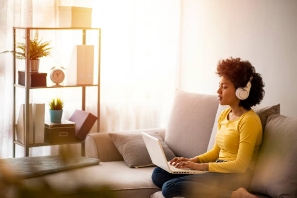 istock Business woman working from home at the computer. 1217438906
