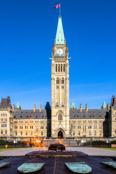 Front view of the parliament of Canada in Ottawa, Ontario, Canada stock photo