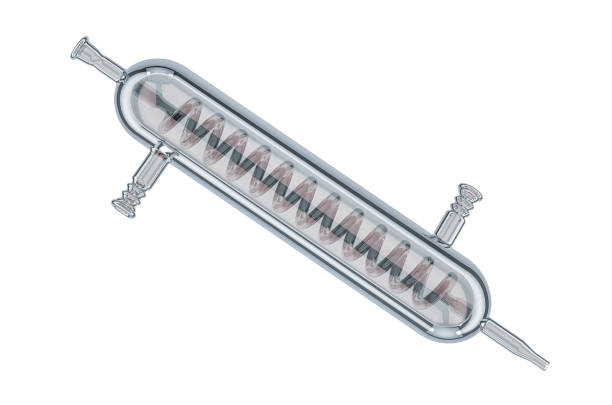 Glass spiral reflux condenser, coil condenser, lab chemistry glassware. 3D rendering isolated on white background