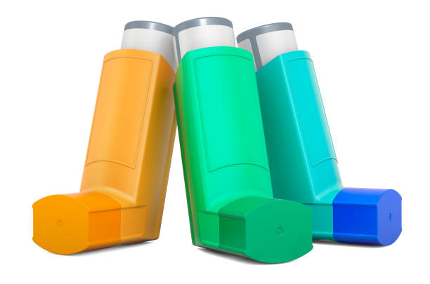 istock Set of colored metered-dose inhalers, 3D rendering isolated on white background 1217441636
