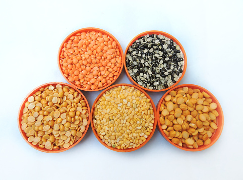 Five types of lentils that are widely consumed in India. These are mung bean, chickpea lentil, black gram, red masur lentil, and pigeon pea.