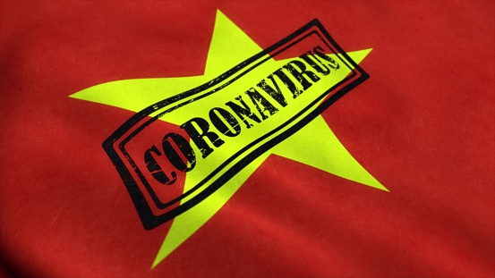Coronavirus stamp on the flag of Vietnam. Coronavirus concept. 3d rendering.