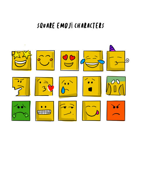 ilustrações de stock, clip art, desenhos animados e ícones de emoji icon set - computer keyboard computer sadness emoticon