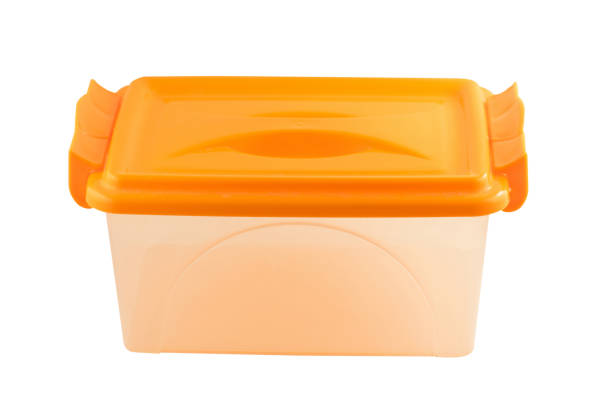 istock Clear plastic container for anything. Plastic storage box with orange lid. Plastic colorful box. Plastic box isolated on white background. 1217449218
